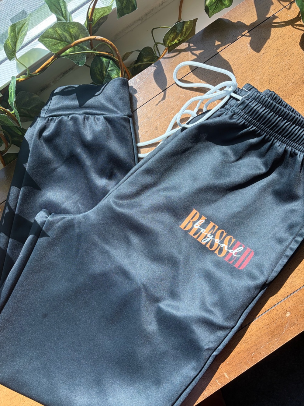 Black Athletic Jogger Pants Drawstring Track Pants Relaxed Fit Streetwear M
